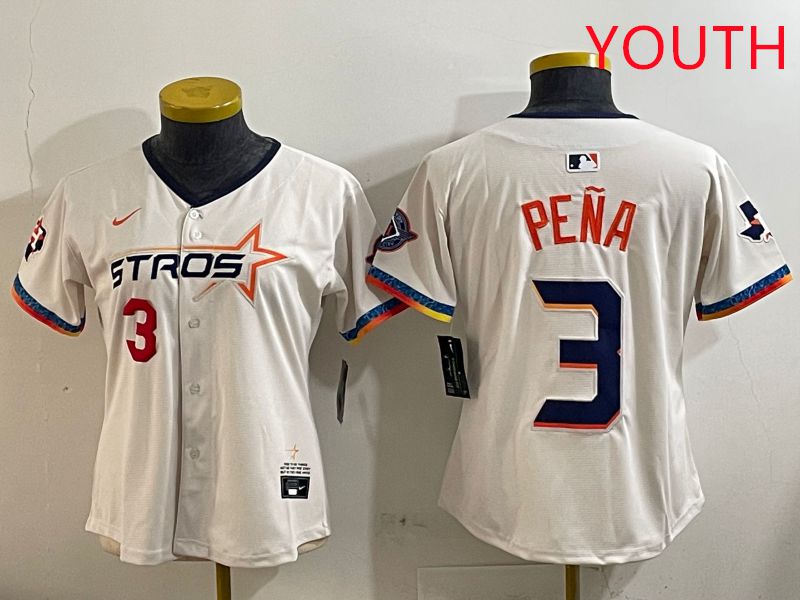 Youth Houston Astros #3 Pena Cream Fourth generation Joint Name Nike 2025 MLB Jersey style 3